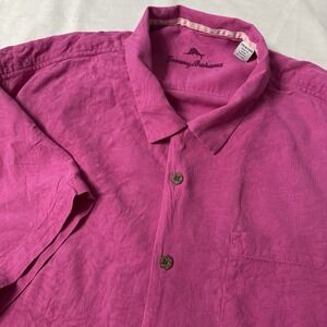 Tommy Bahama Tropic Isles Short Sleeve Camp‎ Shirt 100% Silk Very Berry Pink